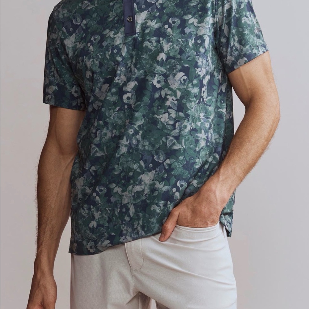 RHONE Navy and Green Patterned Polo Shirt